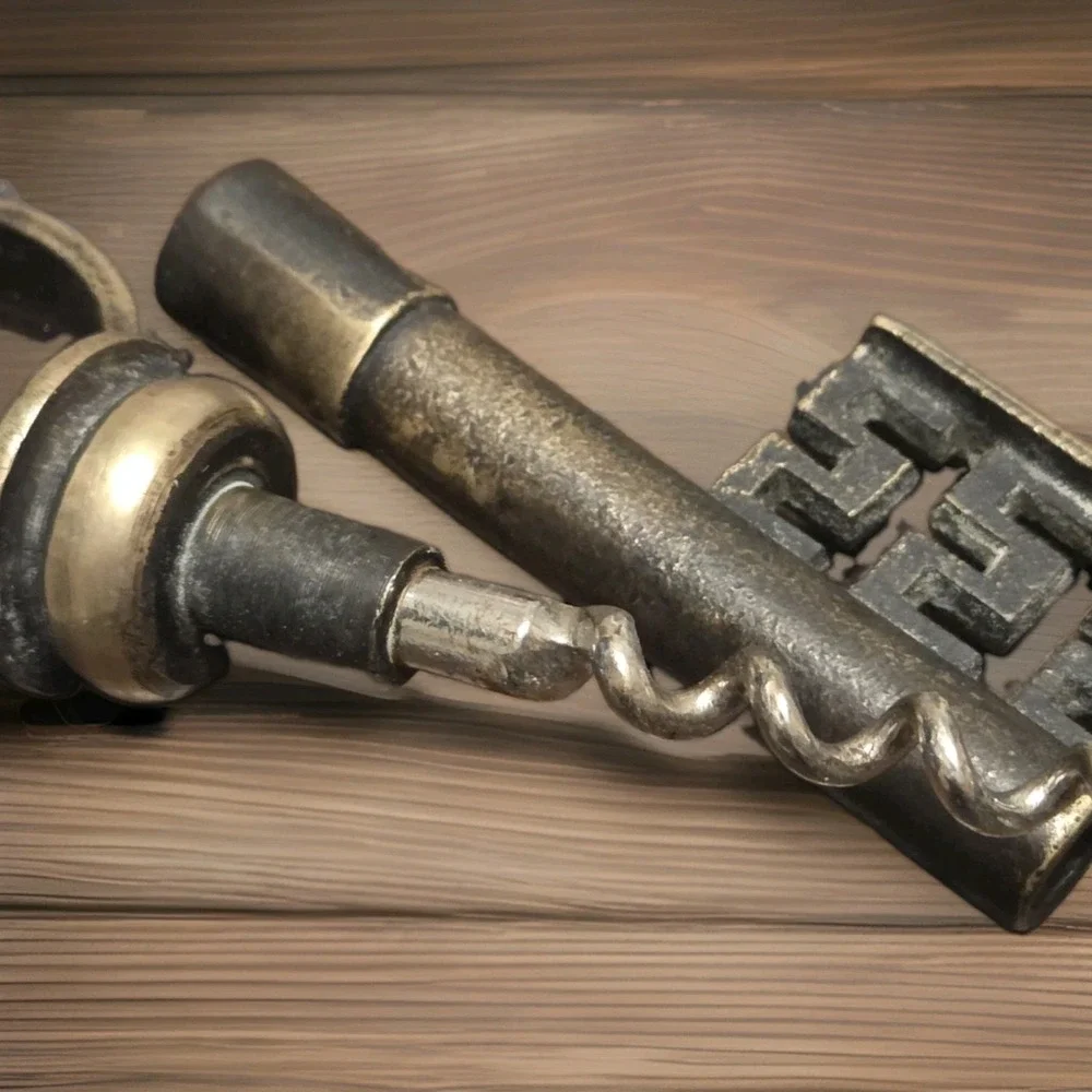 Vintage Brass Key Shaped Wine Key & Bottle Opener Brown Tarnish Finish 5.5